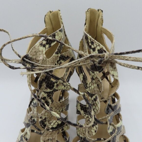 Nine West Women 8.5 M AMBROSEO Snakeskin Print Cage Cut Out Lace Up High Heels - Picture 3 of 10